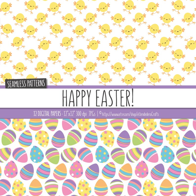 Easter Digital Paper Package. Kids Easter Bunny Seamless Patterns With ...