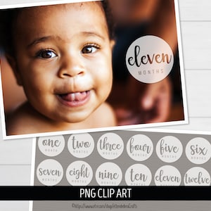 Puede incluir: Un conjunto de 12 círculos de hitos para bebés imprimibles con fondo gris y texto blanco. Los círculos presentan los números del uno al doce con la palabra "meses" debajo de cada número. Los círculos son perfectos para sesiones de fotos de bebés.