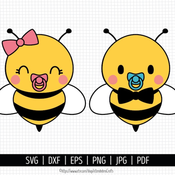 Baby Bee SVG. Boy Bee Svg Vector Girl Bee Svg Cut Files. Bee with Dummy Clipart. Cute Honeybee. Kids Instant Download dxf eps png jpg pdf