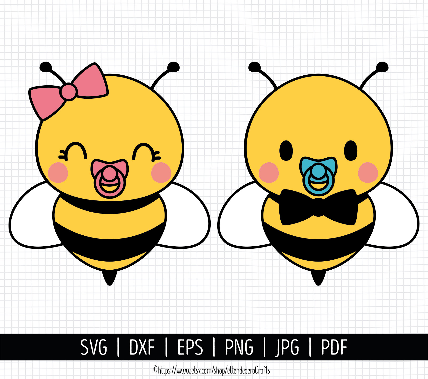 Baby Bee SVG. Boy Bee Svg Vector Girl Bee Svg Cut Files. Bee with Dummy Clipart. Cute Honeybee. Kids Instant Download dxf eps png jpg pdf