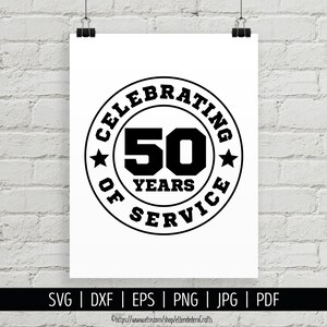 勤続 50 年記念 SVG。勤続記念シャツ ファイル カッティング マシン。退職を祝う従業員感謝バッジ シルエット Cricut