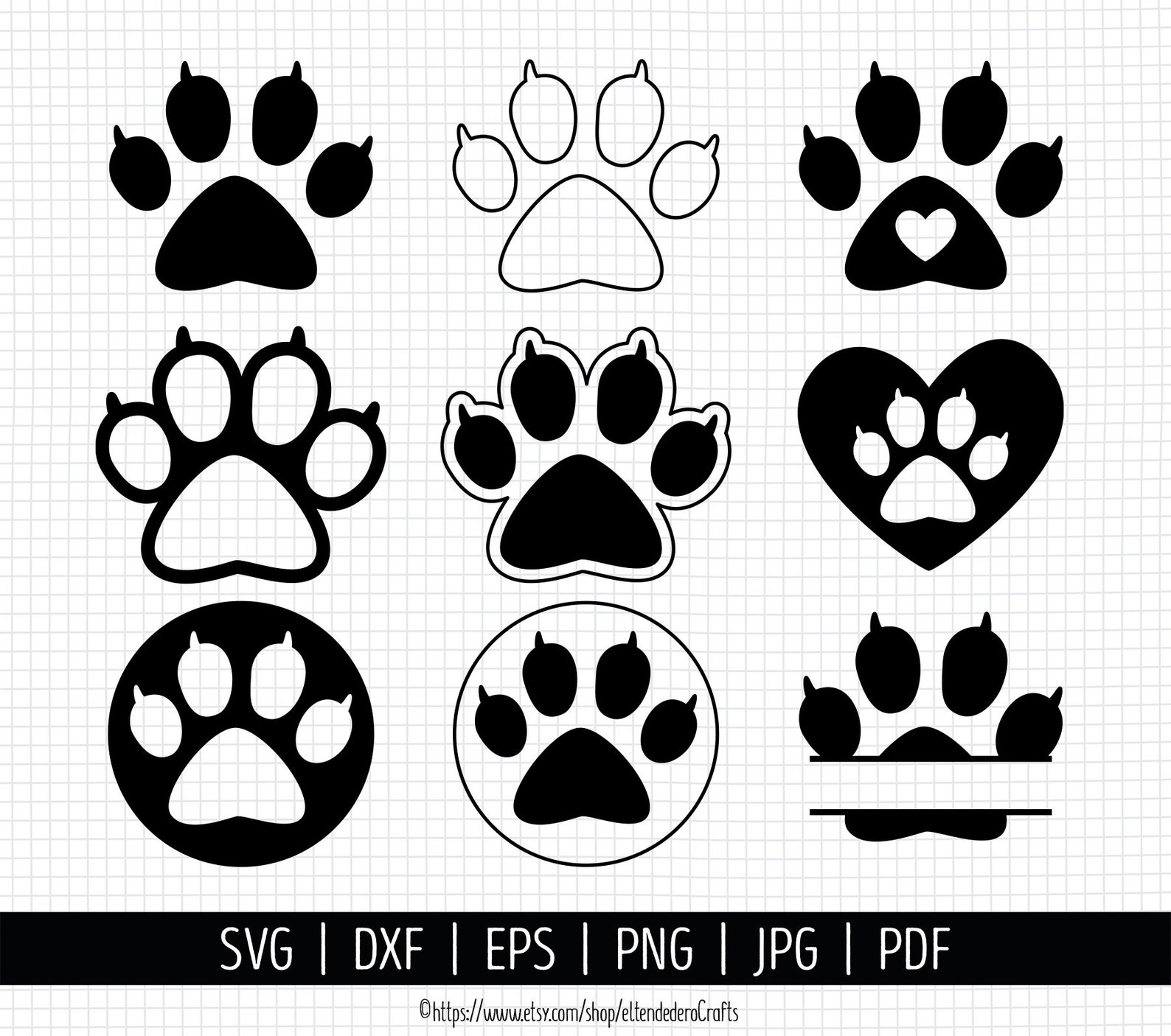 Cat Paw Prints SVG Bundle. Cat Paws SVG. Paw Monogram Cut Files. Pet