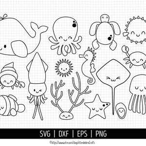 Under the Sea SVG Bundle. Outline Cartoon Sea Animals Cut Files. Kids Ocean PNG Clipart. Kids Vector Cutting Machine Download dxf eps