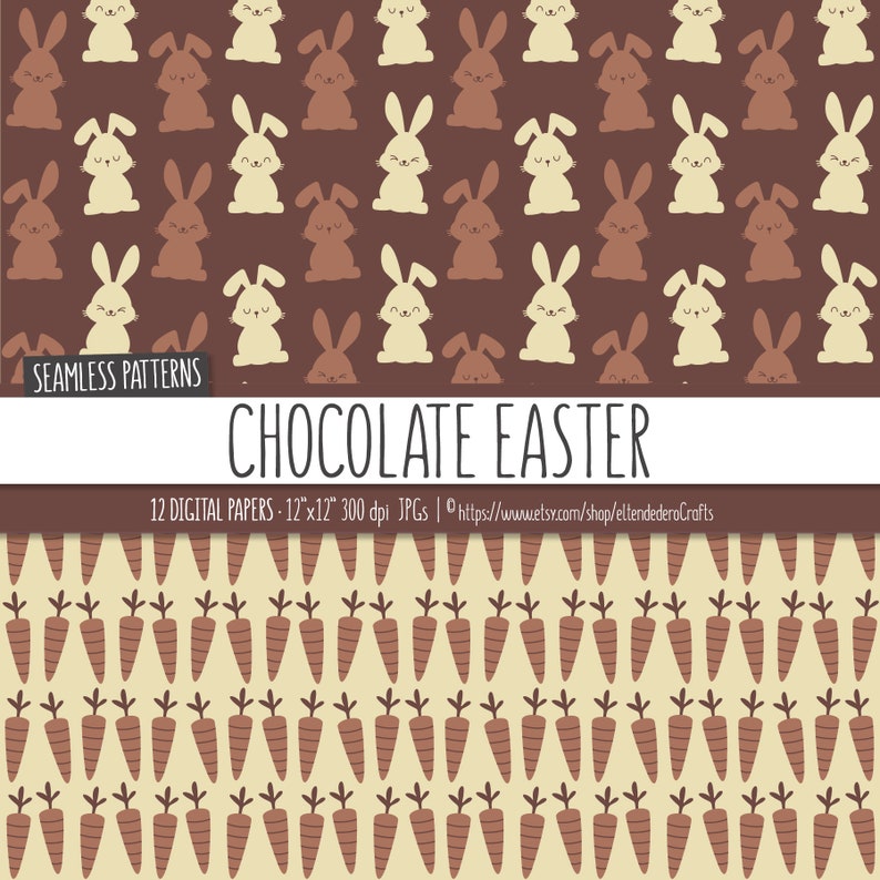 Easter Digital Paper Package. Chocolate Easter Bunny Seamless Patterns ...