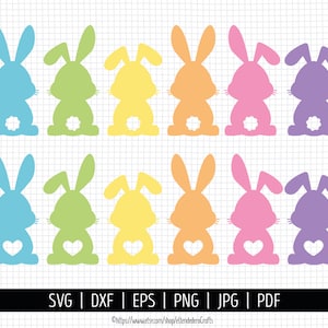 Lapin de Pâques SVG. Clipart bébé lapin PNG. Fichiers coupés monogramme mégot de lapin. Vecteur DXF de silhouette de fond de lapin pour téléchargement de machine de découpe