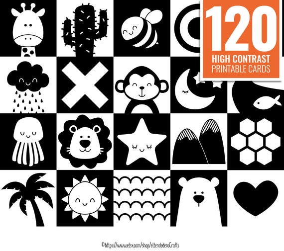 PRINTABLE High Contrast Baby Cards. Monochrome Sensory Flash Cards, Infant  Stimulation, Black & White Shapes for Babies PDF Digital Download 