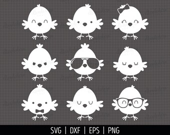 Chick SVG. Easter Chicks Bundle Clipart PNG. Chicken Boy - Girl Cut Files. Chick with Sunglasses Silhouette Vector Cutting Machine Download