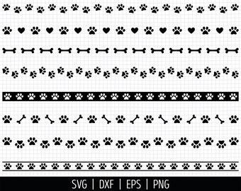SVG Huellas Perro Divisores Decorativos. Archivos Corte Líneas Decoración Texto, Página. Clipart Bordes Adorno, Líneas División png dxf eps