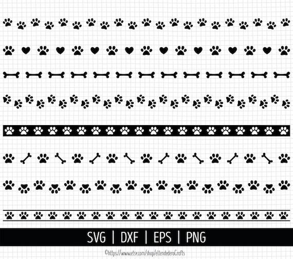 Paw Dividers Svg Dog Paw Prints Line Dividers Cut Files Set Etsy