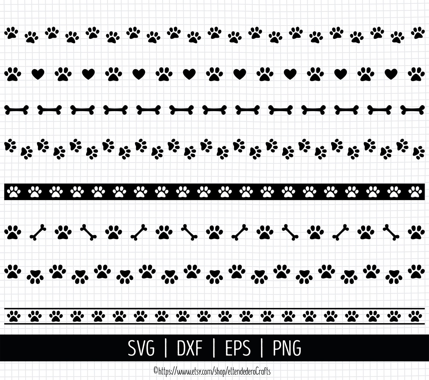 Paw Dividers SVG. Dog Paw Prints Line Dividers Cut Files Set Etsy