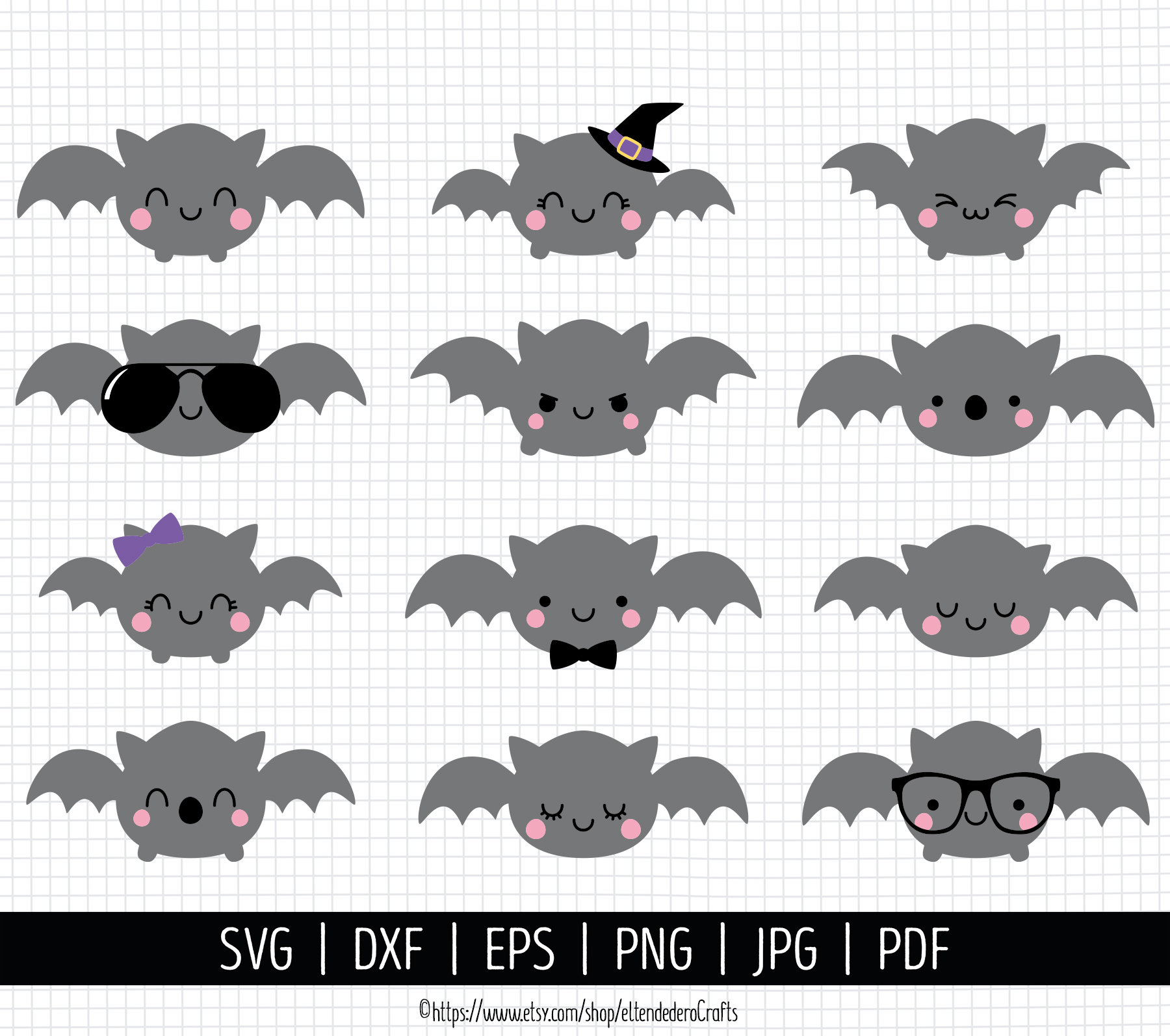 Bat SVG. Kids Halloween Bats Bundle Clipart. Cute Kawaii Girl Bat Spooky  Vector Cut Files for Cutting Machine. Png Dxf Eps Instant Download - Etsy  Denmark
