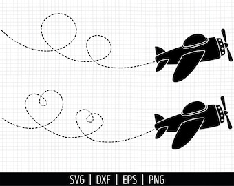 Airplane SVG. Travel PNG Clipart. Vector Kids Doodle Plane Shape. Vacation Cut Files. Flying Heart Path. Instant Download svg dxf eps png