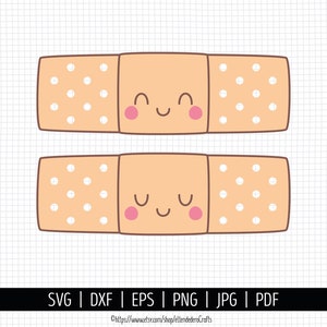 SVG Tirita Kawaii. Archivos de Tiritas Infantiles. Clipart Tiritas con Caritas - Descarga Digital dxf, eps, png, jpg, pdf