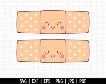 Bandaid Kawaii SVG. Cute Band Aid Cut Files. Vector Kids Bandaids Clipart. Digital Band-Aids PNG Clip Art. Instant Download dxf eps jpg pdf