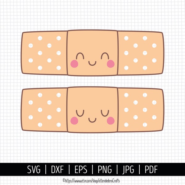 Bandaid Kawaii SVG. Cute Band Aid Cut Files. Vector Kids Bandaids Clipart. Digital Band-Aids PNG Clip Art. Instant Download dxf eps jpg pdf