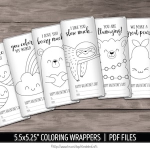 Kinder Valentinstag Färbung Schokolade Tafel Wrapper. Große Candy Bar Etiketten für Klassenzimmer. PDF Valentinstag Zitate. Leckerli Wraps Dekor Download