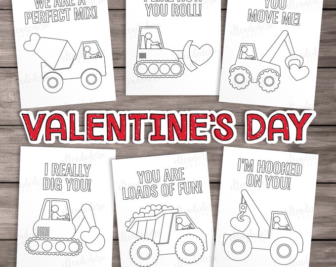 PRINTABLE Valentines Coloring Cards Construction Coloring Sheets Kids PRINTABLE Valentines Coloring Cards Construction Coloring Sheets Kids