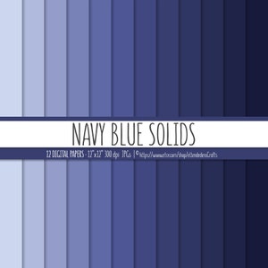 Navy Blue Solids Digital Paper Set. Plain Blue Backgrounds. Monochrome Solid Blue Palette Gradient Scheme Papers. Digital Scrapbook Download