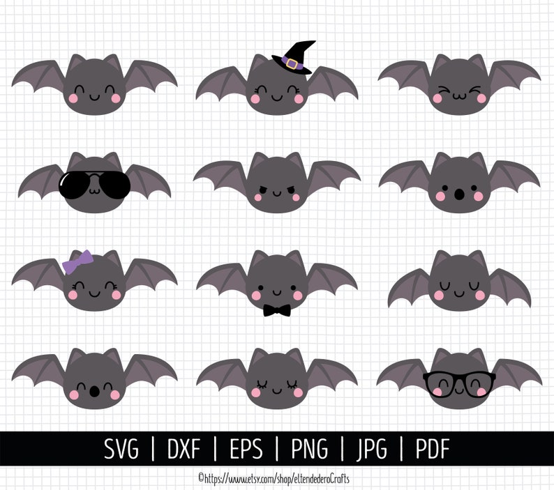 Bat SVG. Kids Halloween Bats Bundle Clipart. Cute Kawaii Girl Etsy