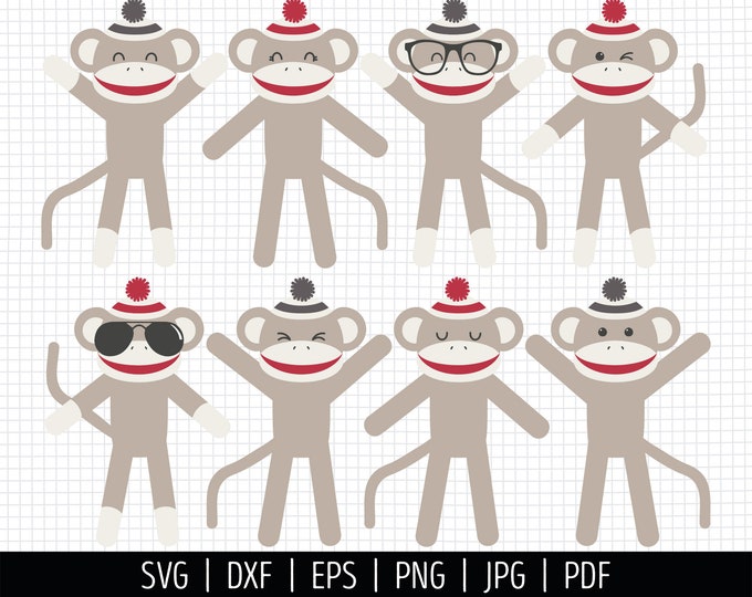Sock Monkey Clipart Sock Monkey Vector Cute Sock Monkey Etsy
