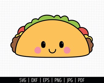 Taco SVG. Cinco de Mayo Cut Files. Mexican Food SVG, Kids Kawaii Taco PNG Clipart. Cute Face Shirt Vector Cutting Machine, dxf eps Download