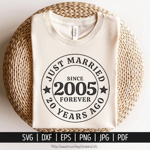 20º aniversário SVG. Máquina de corte vetorial de camisa recém-casada há 20 anos. Celebrando o casamento desde 2005 Arquivos de corte Silhouette Cricut