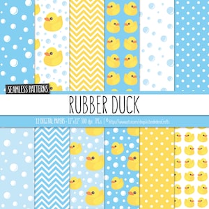 Pacchetto di carta digitale Rubber Duck con motivi di Rubber Duck e bolle di sapone. Carte stampabili. Sfondi per bambini. Download di album digitali