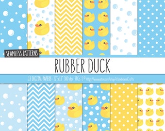 Rubber Duck Digital Paper Pack with Rubber Ducky and Soap Bubbles Patterns. Printable Papers. Baby Backgrounds. Digital Scrapbook Download