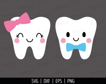 Tooth Fairy Bag SVG. Girl Tooth with Bow Cut Files. Boy Tooth with Bow Tie PNG Clipart. Kids Vector Cutting Machine Instant Download dxf eps