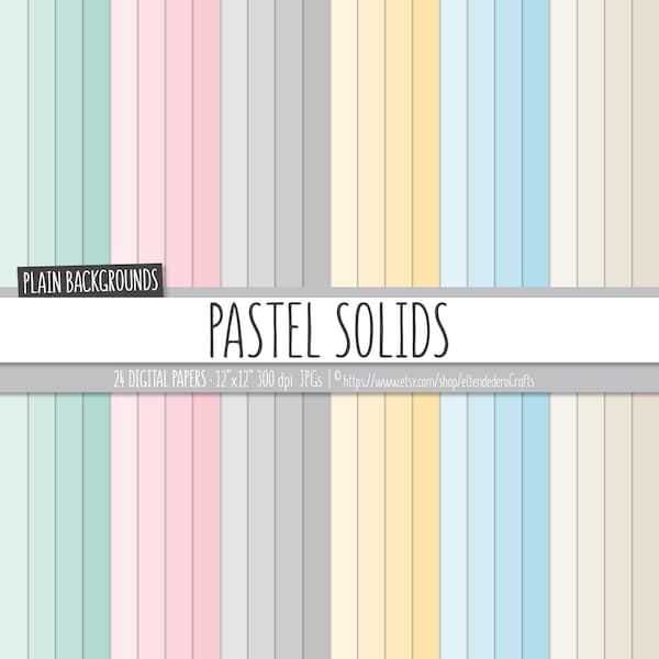 Solid Baby Colors Digital Paper Pack. Pastel Plain Backgrounds. Soft Colors Papers - Pale Solids Baby Digital Scrapbook - Instant Download