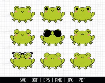 Frog SVG. Girl and Boy Baby Frog PNG Clipart. Kids Frog with Sunglasses Glasses Cut Files Silhouette Vector Cutting Machine Instant Download