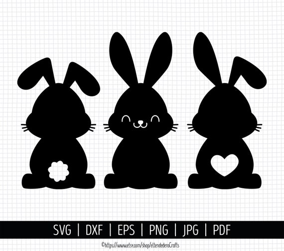 Bunny SVG. Cute Baby Easter Bunnies Clipart PNG. Rabbit Monogram Cut Files. Bunny Bottom Silhouette Vector DXF for Cutting Machine Download
