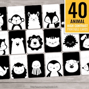 Cartes de naissance imprimables à contraste élevé. Cartes flash sensorielles monochromes, stimulation du nourrisson, formes en noir et blanc pour bébés PDF à télécharger