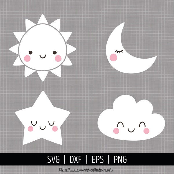 Baby Sun Moon Star Cloud Clipart. Cute Baby Bundle SVG Cut Files, Nursery Vector Files for Cutting Machine, png dxf eps Instant Download