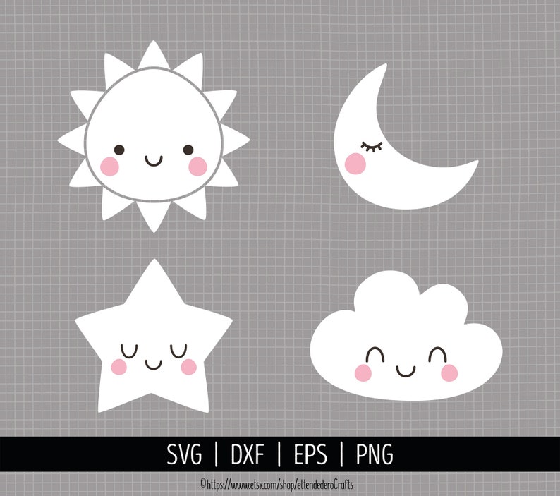 Bébé Soleil Lune Étoile Nuage Clipart. Joli bébé Bundle SVG coupe fichiers, fichiers vectoriels de pépinière pour Machine de découpe, png dxf eps téléchargement immédiat image 1