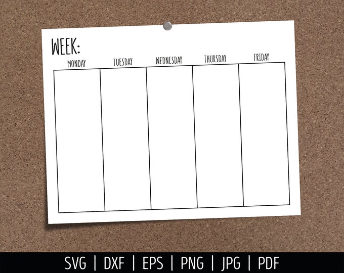 Blank Calendar SVG. Digital Weekly Calendar Vector Cut Files Cutting ...