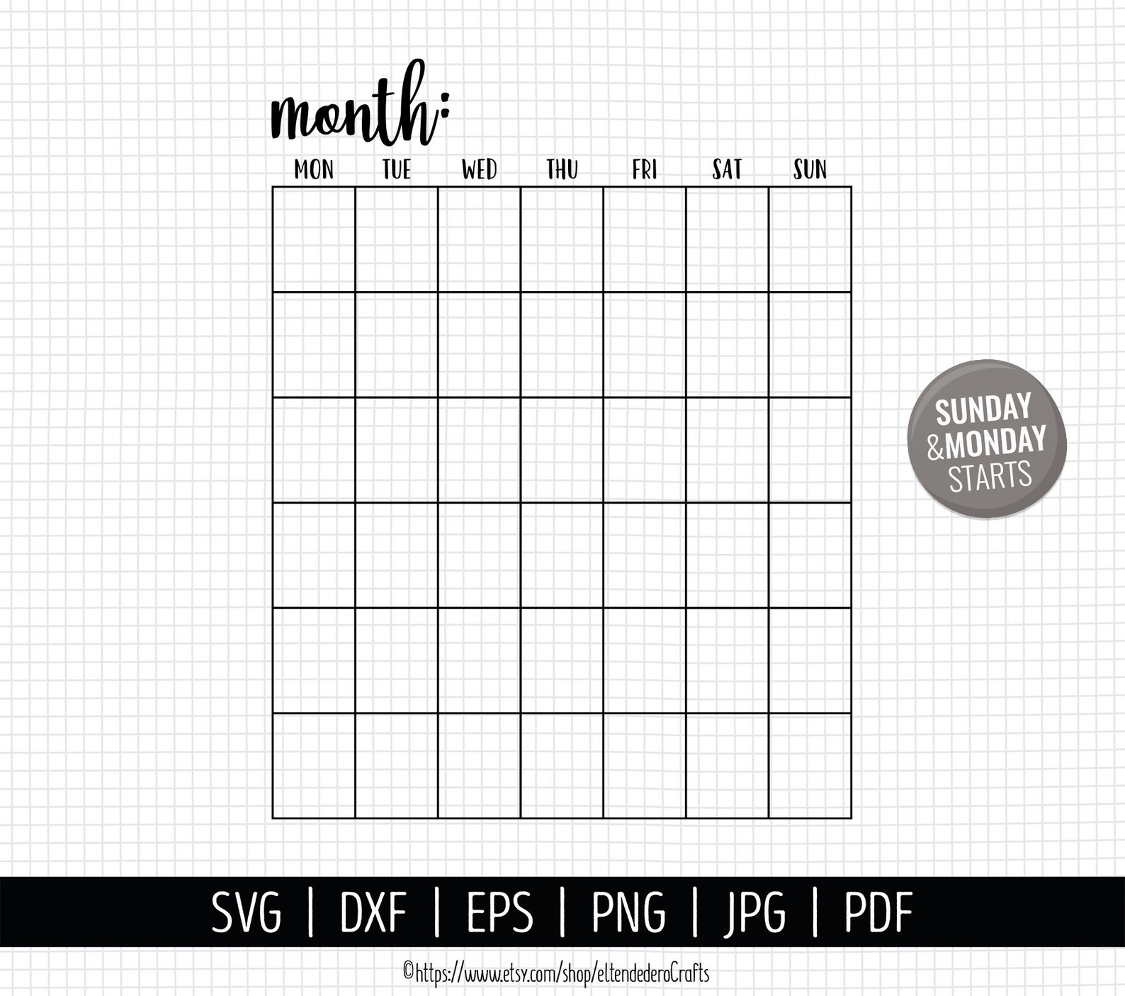 Blank Calendar SVG. Digital Monthly Calendar Vector Cut Files - Etsy