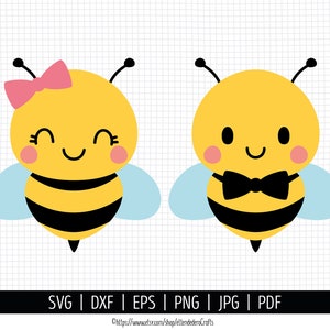 Bee SVG. Boy Bee Svg Vector Girl Bee Svg Cut Files. Baby Bee Clipart. Cute Cartoon Honeybee. Kids Instant Download dxf eps png jpg pdf