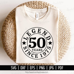 Legende sinds 1975 SVG. Shirt voor 50e verjaardag voor snijmachine. 50 Years Party Squad, Fifty Vintage Badge Silhouette Cricut Instant Download