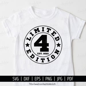 Four Est 2021 SVG. 4e verjaardag shirt vector snijmachine. 4 Years Squad Limited Edition badge gesneden bestanden silhouet Cricut downloaden
