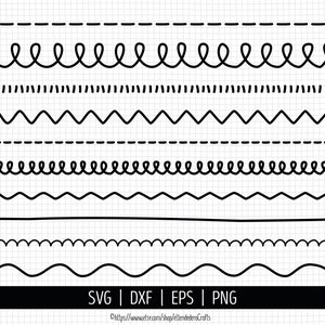 Doodle Dividers SVG. Hand Drawn Line Dividers Cut Files Set, Decorative Text Borders PNG, Vector Page Divider Clipart. Digital Files dxf eps