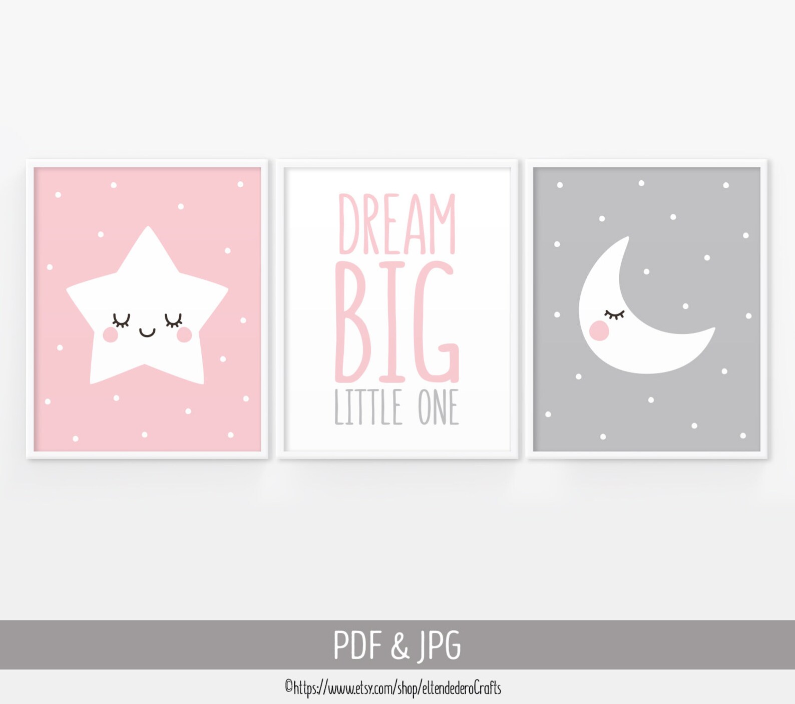 PRINTABLE Star Moon Nursery Decor. Set of 3 Baby Girl Room Etsy