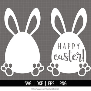 Joyeuses Pâques SVG. Oeuf mignon avec des oreilles de lapin PNG. Enfants lapin de Pâques oeuf signe Clipart, couper des fichiers, Silhouette, vecteur eps, Machine de découpe DXF