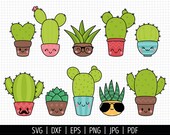 Cute Cactus SVG. Kawaii Cacti and Succulent in a Pot Cut Files. Baby Cactus Bundle Clipart. png eps jpg dxf Vector Files for Cutting Machine