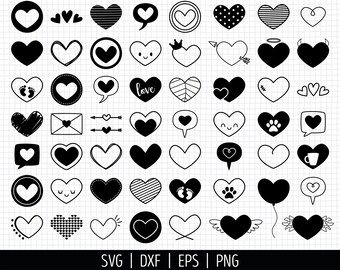 Heart SVG. Doodle Heart Bundle Clipart. Love Icons Cut Files. Kids Vector Files for Cutting Machine png dxf eps Digital Instant Download