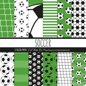 Papel Digital Fútbol. Kit de Papeles Imprimibles con Patrones de Balones de Fútbol. Scrapbook Digital Deportes-Pelotas. Descarga Instantánea