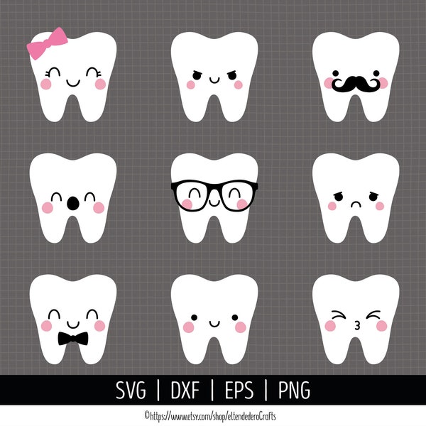 Tooth SVG. Tooth Fairy Bag Bundle Cut Files. Tooth for Girl and Boy PNG. Kids Vector Tooth Emotions Clipart Cutting Machine Download dxf eps