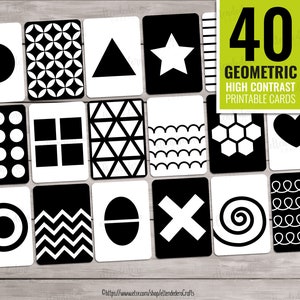 DO DRUKU High Contrast Baby Cards. Monochromatyczne sensoryczne karty flash, stymulacja niemowląt, czarno-białe kształty dla niemowląt PDF do pobrania w wersji cyfrowej