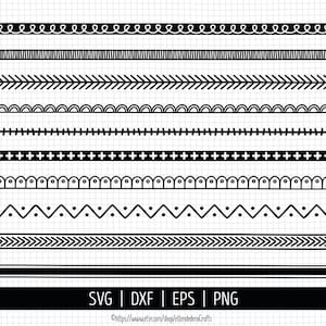 Doodle séparateurs SVG. Ensemble de fichiers de coupe de séparateurs de ligne dessinés à la main, bordures de texte décoratives PNG, clipart de séparateur de page de vecteur. Fichiers numériques dxf eps
