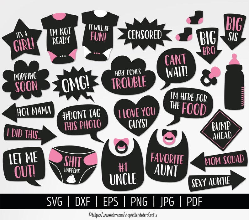 Download Party Supplies Party Decor Eps Dxf Baby Speech Bubbles Vector Cut Files Printable Girl Baby Shower Selfie Station Accessories Png Funny Baby Photo Booth Props Svg